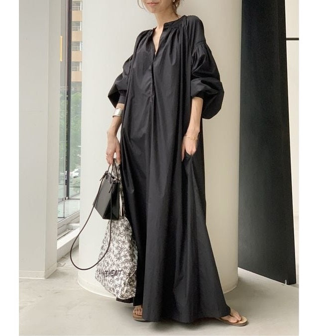 oversized black dress Black Oversized Dress with Balloon Sleeves