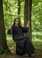 Black Oversized Dress with Balloon Sleeves | بالون