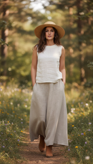 Linen Cloche Skirt with Hidden Pockets |كلوش