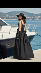 Sleeveless Black Dress with Leather Touch & Velvet Lining – Includes Gloves & Wide Belt|  دريس جلد مع جوانتى