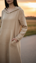 Kafftan with Hoodie  - Linen Treated-Linen  | سويت شيرت