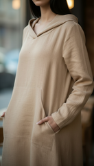 Kafftan with Hoodie  - Linen Treated-Linen  | سويت شيرت