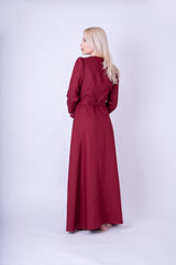 Burgundy Maxi Dress: Wrap Design with Buttons & Detachable Belt