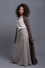 3-Piece Pure Linen Set: Brown Cardigan, Beige Vest & White Top