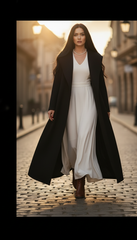Heavy Wool Hooded Coat with Belt – Available in Black & Beige| لونج