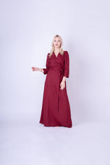 Burgundy Maxi Dress: Wrap Design with Buttons & Detachable Belt