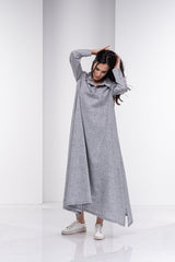 Gray Linen Kaftan: Stylish Design with Side Pockets