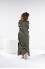 Practical Linen Kaftan in Army Green & White: Elegance & Comfort for Every Occasion