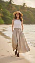 Linen Cloche Skirt with Hidden Pockets |كلوش