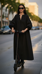 Black Oversized Dress with Balloon Sleeves | بالون