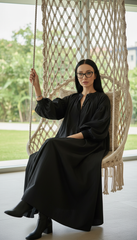 Black Oversized Dress with Balloon Sleeves | بالون