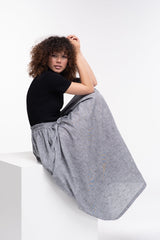 Gray Linen Skirt: Wide Elastic, Back Zipper & Two Pockets - Available in All Sizes