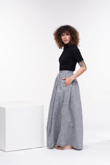 Gray Linen Skirt: Wide Elastic, Back Zipper & Two Pockets - Available in All Sizes