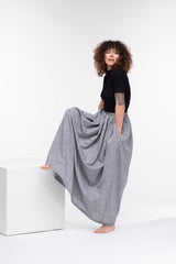 Gray Linen Skirt: Wide Elastic, Back Zipper & Two Pockets - Available in All Sizes