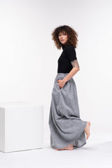 Gray Linen Skirt: Wide Elastic, Back Zipper & Two Pockets - Available in All Sizes