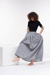 Gray Linen Skirt: Wide Elastic, Back Zipper & Two Pockets - Available in All Sizes