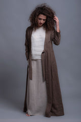 3-Piece Pure Linen Set: Brown Cardigan, Beige Vest & White Top