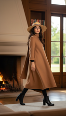 Camel Wool Dress with Oversized Scarf – Warmth & Timeless Style| سبوت