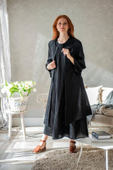 2-Piece Set  Linen: Buttoned Cardigan & Sleeveless Dress