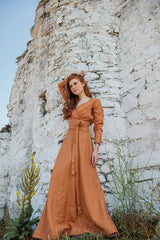 Linen Dress with Wrap Design & Wide Belt: Elegance and Femininity in Every Detail