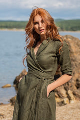 Linen Dress – Effortless Elegance & Comfort-Italian Linen Long-Sleeve Wrap Dress – Wrinkle-Free & Elegant