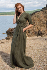 Linen Dress – Effortless Elegance & Comfort-Italian Linen Long-Sleeve Wrap Dress – Wrinkle-Free & Elegant