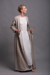 3-Piece Pure Linen Set: Beige Cardigan, Vest & Sleeveless Dress