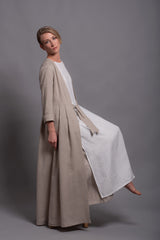 3-Piece Pure Linen Set: Beige Cardigan, Vest & Sleeveless Dress