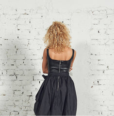 Sleeveless Quilted Leather Dress with Detachable Belt