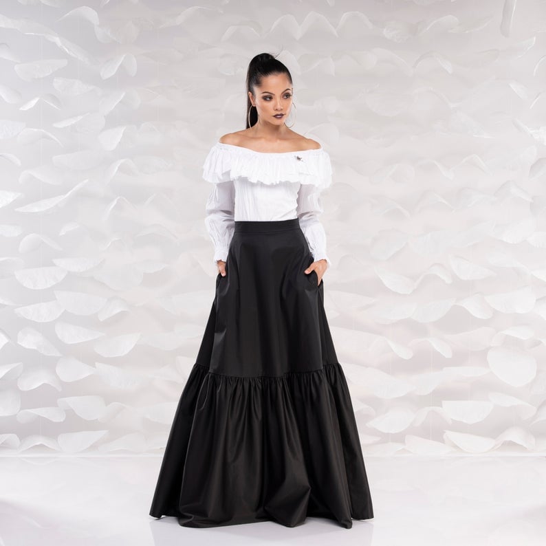 Long Maxi Skirt with Zipper & Button – Waterproof Fabric, All Sizes! جيب فرنس