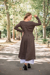 2-Piece Linen Set: Brown Cardigan & White Basic Dress