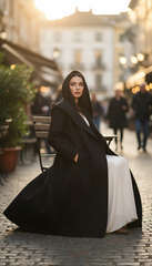 Heavy Wool Hooded Coat with Belt – Available in Black & Beige| لونج