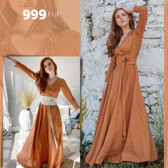 Linen Dress with Wrap Design & Wide Belt: Elegance and Femininity in Every Detail