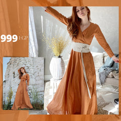 Linen Dress with Wrap Design & Wide Belt: Elegance and Femininity in Every Detail