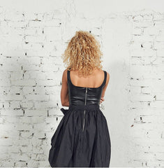 Sleeveless Quilted Leather Dress with Detachable Belt