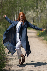 Two-Piece Linen Set – White Sleeveless Dress with Navy Cardigan & With Belt