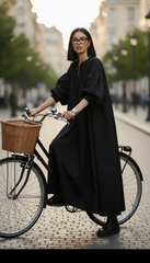 Black Oversized Dress with Balloon Sleeves | بالون
