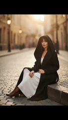 Heavy Wool Hooded Coat with Belt – Available in Black & Beige| لونج