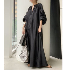 Black Oversized Dress with Balloon Sleeves