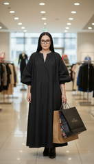 Black Oversized Dress with Balloon Sleeves | بالون