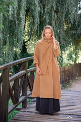 Camel Wool Dress with Oversized Scarf – Ultimate Warmth & Timeless Style