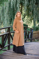 Camel Wool Dress with Oversized Scarf – Ultimate Warmth & Timeless Style