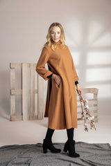 Camel Wool Dress with Oversized Scarf – Ultimate Warmth & Timeless Style