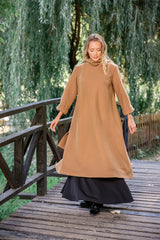 Camel Wool Dress with Oversized Scarf – Ultimate Warmth & Timeless Style