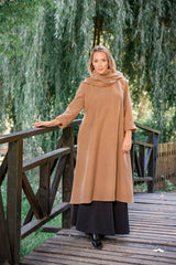 Camel Wool Dress with Oversized Scarf – Ultimate Warmth & Timeless Style