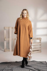 Camel Wool Dress with Oversized Scarf – Ultimate Warmth & Timeless Style