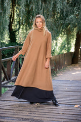 Camel Wool Dress with Oversized Scarf – Ultimate Warmth & Timeless Style