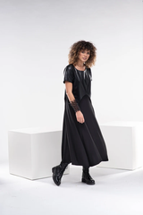 Two-Fabric Half-Sleeve Dress – Luxe Matte Leather & Soft Lycra for Year-Round Elegance