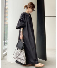 Black Oversized Dress with Balloon Sleeves