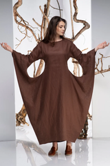 Natural Linen Dress: Elegant Brown & Black for All Occasions